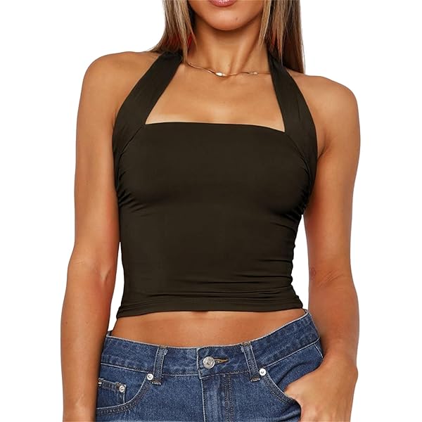 TiulZial Women Sexy Halter Neck Backless Tank Top Open Back